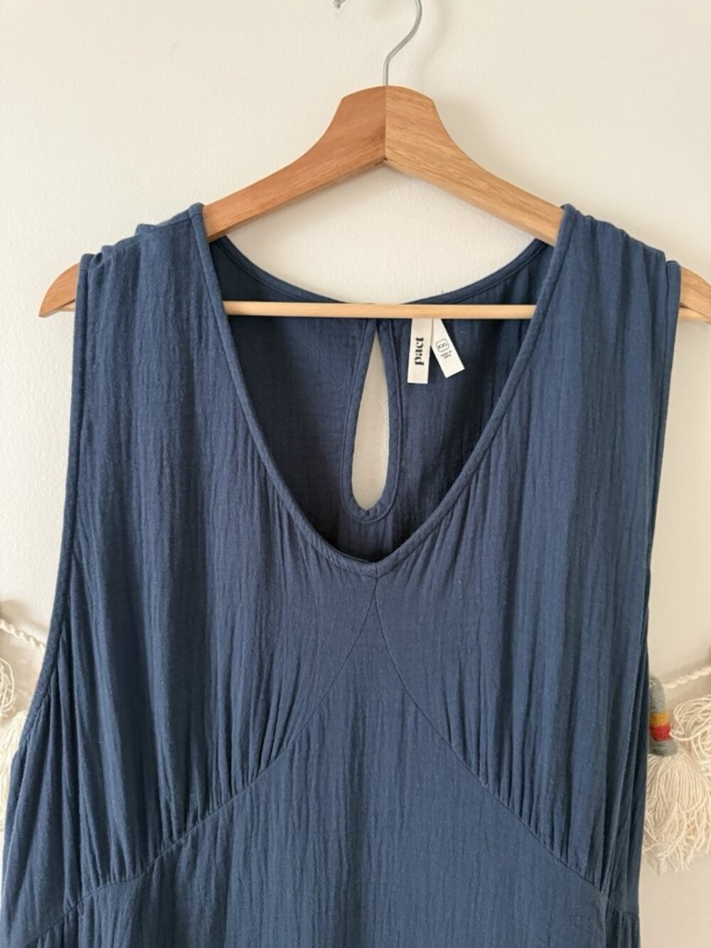 Pact Navy Double Gauze Cotton Tie Tiered Maxi Sundress Beachy Coastal Relax XXL - Picture 5 of 11